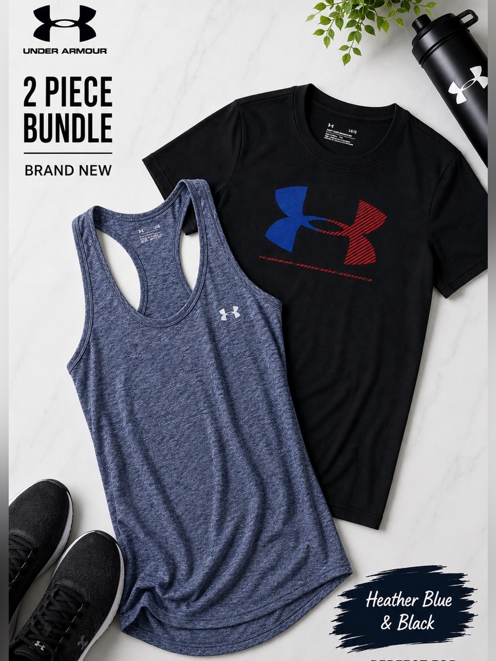 NWT Under Armour 2-Piece Bundle LG Women’s HeatGear Tank + Classic Tee